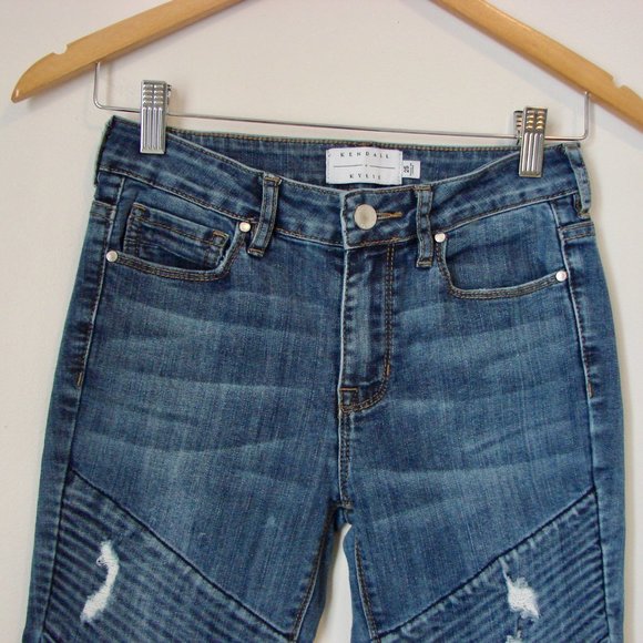Straight Jeans Distressed Moto Mid Rise Skinny Stretch Kendall + Kylie Size 25 - Picture 4 of 15